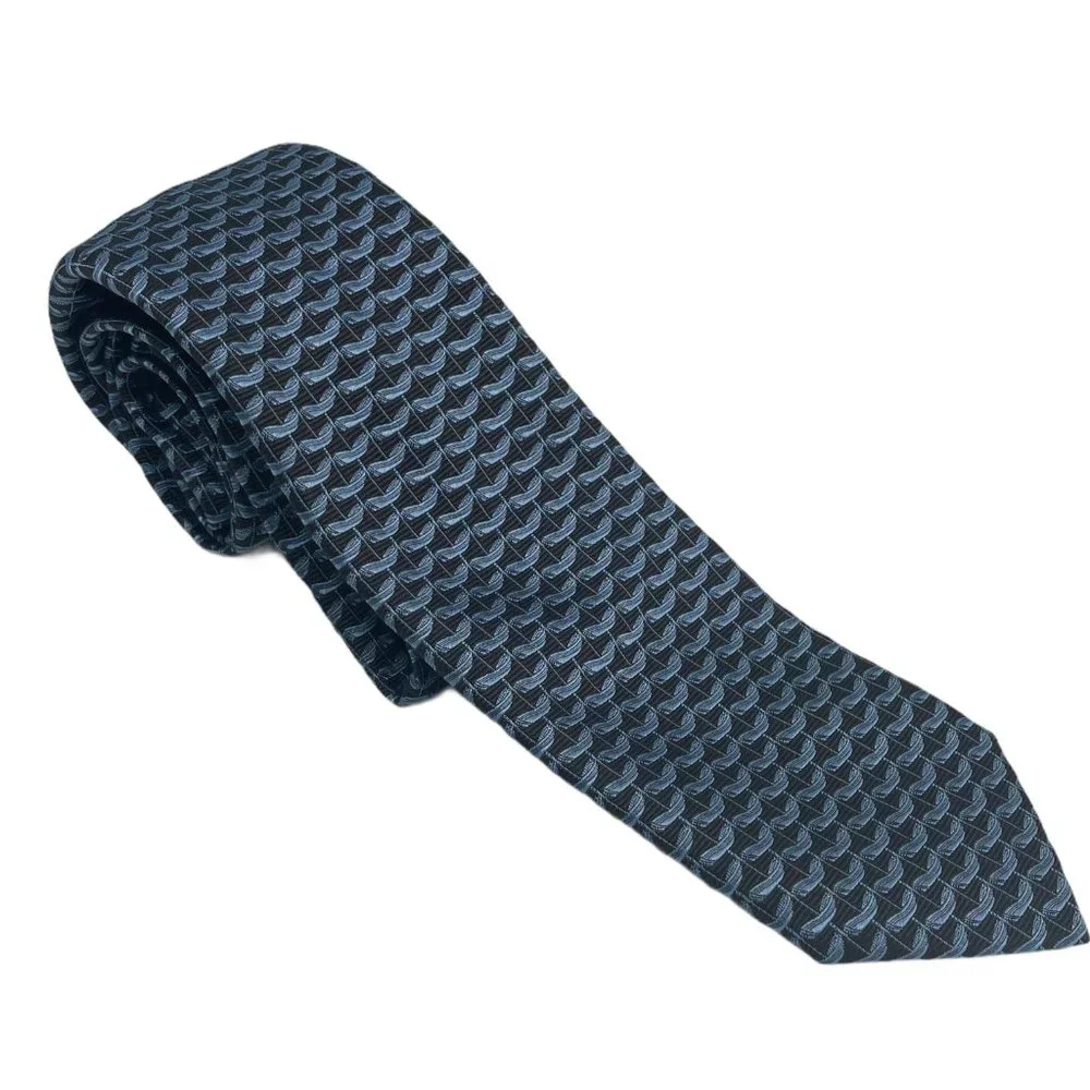 David Chu Mens Seven Fold Necktie Brown Blue Pattern 100% Silk Tie Made in Italy